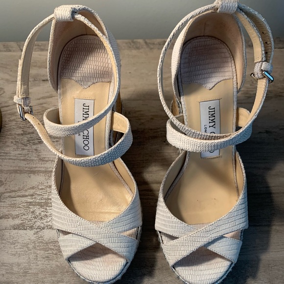 Jimmy Choo Cork Platform Wedge Sandals Natural - Picture 2 of 3
